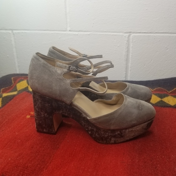 Vtg Y2k Coquette Whimsigoth Zac Posen velvet platform heels - Picture 10 of 13